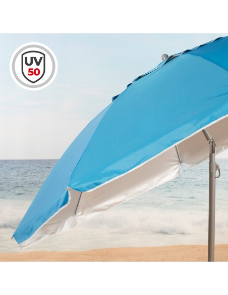 Sombrilla playa antiviento 8 varillas 240 cm azul