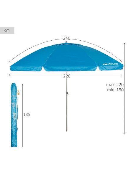 Sombrilla playa antiviento 8 varillas 240 cm azul