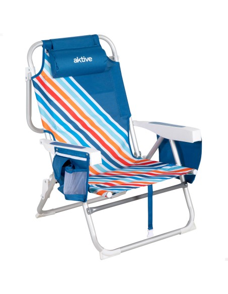 Silla de playa multicolor con bolsillos y asas transporte 50x55x80 cm