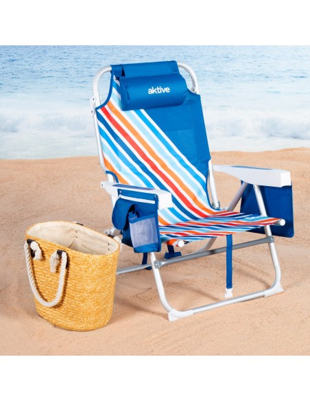 Silla de playa multicolor con bolsillos y asas transporte 50x55x80 cm