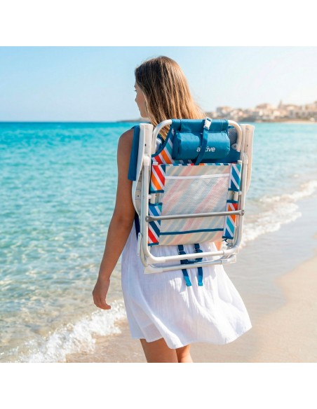 Silla de playa multicolor con bolsillos y asas transporte 50x55x80 cm