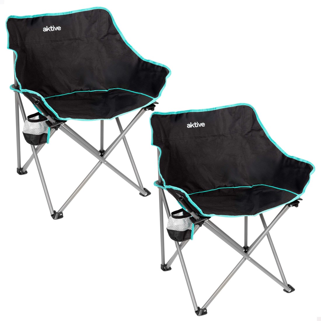 Pack 2 sillas plegables camping 50x47x74 cm negras con posavasos