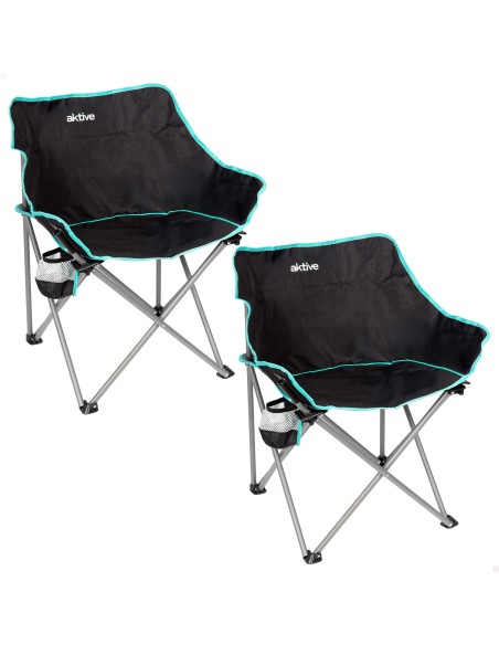 Pack 2 sillas plegables camping 50x47x74 cm negras con posavasos