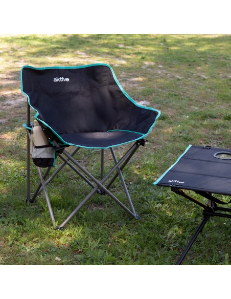 Pack 2 sillas plegables camping 50x47x74 cm negras con posavasos
