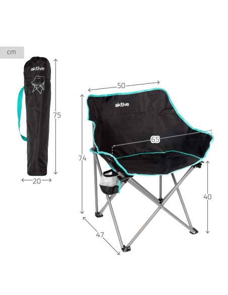Pack 2 sillas plegables camping 50x47x74 cm negras con posavasos