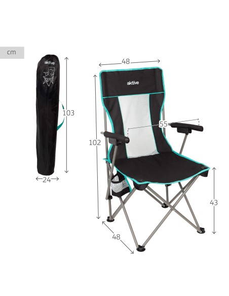 Pack 2 sillas plegables camping deluxe 48x48x102 cm con rejilla
