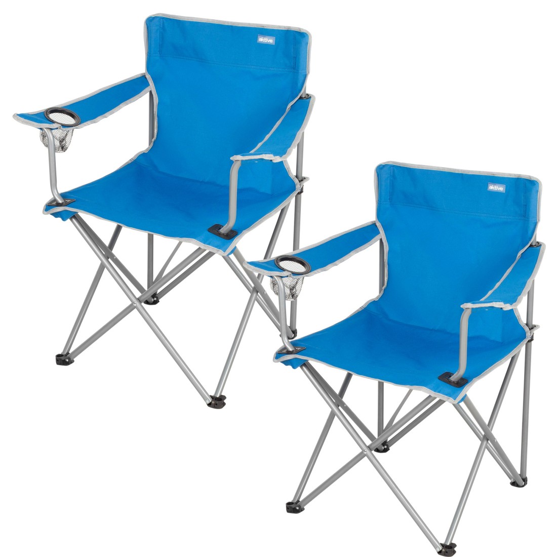 Pack 2 sillas plegables camping 48x45x80 cm azul con asa y posavasoss