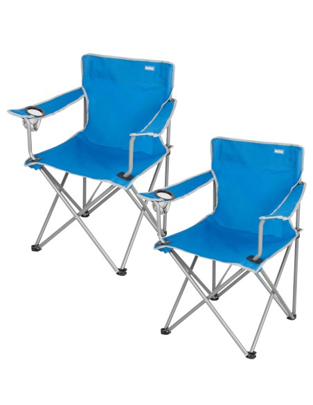 Pack 2 sillas plegables camping  48x45x80 cm azul con asa y posavasoss
