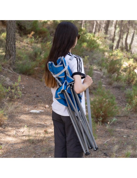 Pack 2 sillas plegables camping  48x45x80 cm azul con asa y posavasoss