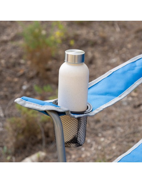Pack 2 sillas plegables camping  48x45x80 cm azul con asa y posavasoss