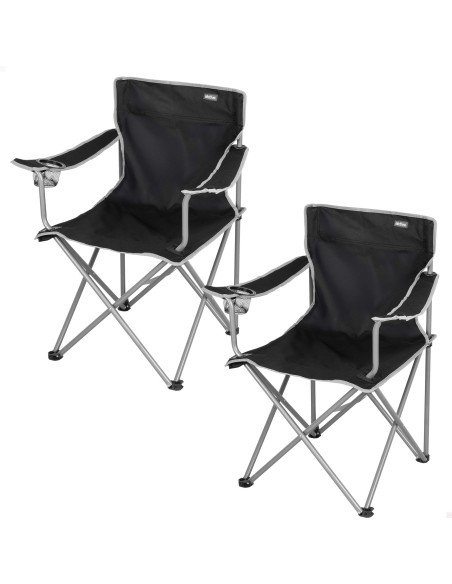 Pack 2 sillas plegables camping 48x45x80 cm negras con portavasos