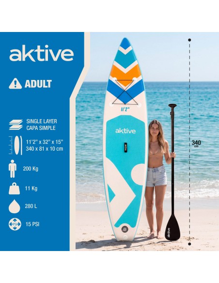 Tabla paddle surf hinchable adulto 11.2" con mochila, hinchador y remo