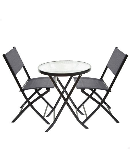 Conjunto mesa redonda y 2 sillas jardín o terraza textileno