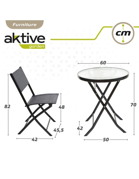 Conjunto mesa redonda y 2 sillas jardín o terraza textileno
