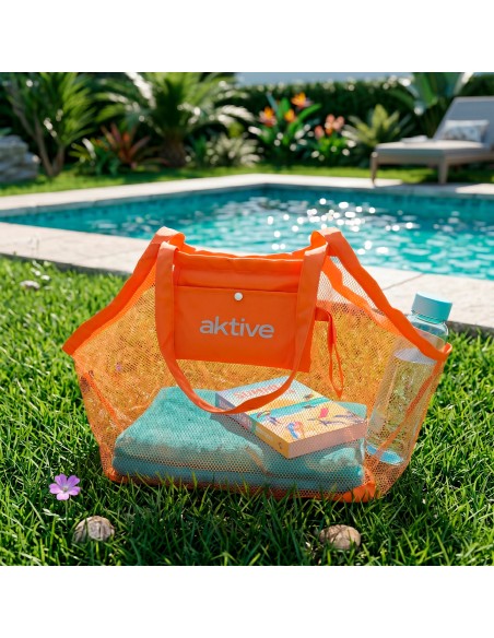 Bolsa de red plegable para playa 45x30x45 cm naranja