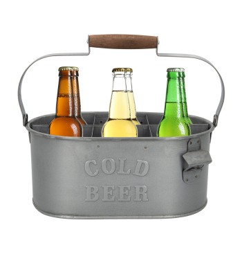 Cesta 6 botellas con abridor diseño envejecido 2