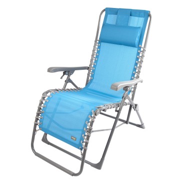 Silla tumbona plegable jardín gravedad cero azul c/cojín