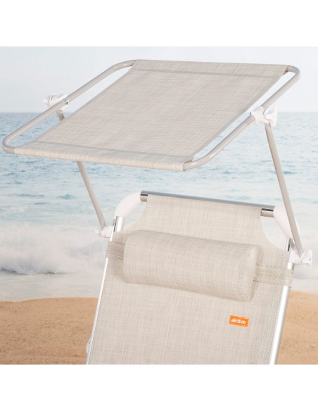 Tumbona playa multiposición 186x49x30 cm beige con parasol y cojín