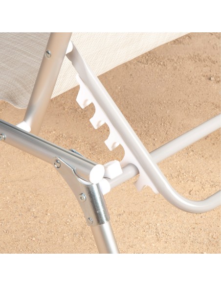 Tumbona playa multiposición 186x49x30 cm beige con parasol y cojín