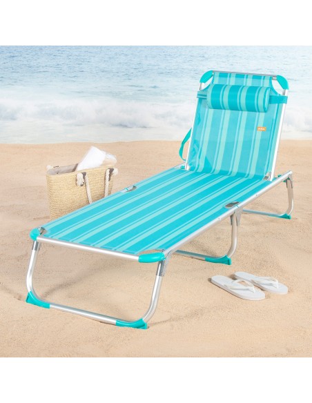 Tumbona playa multiposición 186x49x30 cm turquesa con cojín