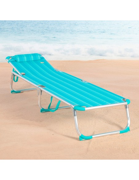 Tumbona playa multiposición 186x49x30 cm turquesa con cojín