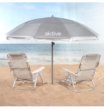 Sombrilla playa 10 varillas 220 cm gris inclinable UV50 2