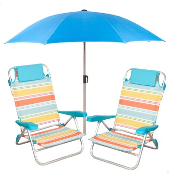 Pack 2 sillas de playa plegables + sombrilla inclinable...