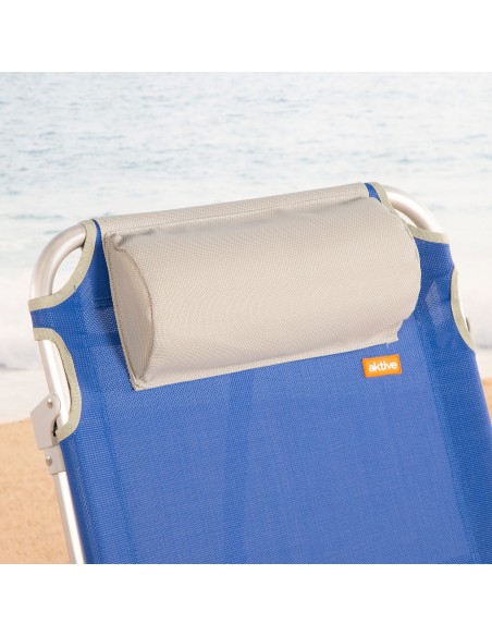 Silla plegable de playa multiposición 50x50x88 cm azul con bolsillos, cojín y asa