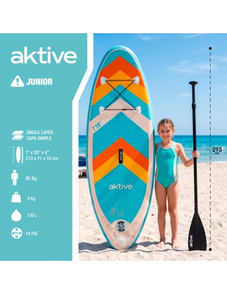 Tabla paddle surf hinchable junior 7.28" con mochila, hinchador y remo