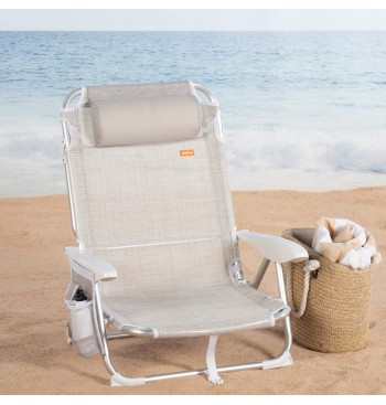 Silla playa baja XL multiposición 51x45x76 cm beige 2