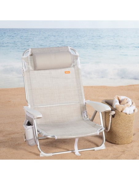 Silla playa baja XL multiposición 51x45x76 cm beige