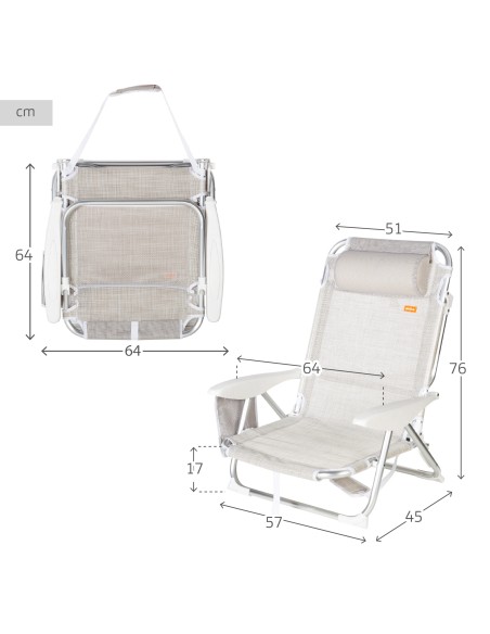 Silla playa baja XL multiposición 51x45x76 cm beige