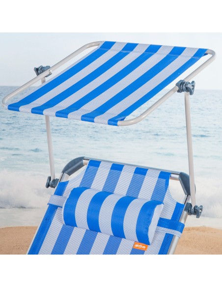 Pack 2 tumbonas playa multiposición 186x49x30 cm marinera con parasol y cojín