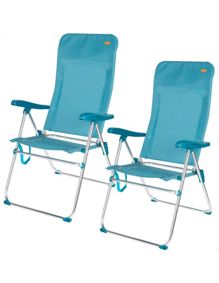 Pack 2 sillas playa altas multiposición 46x67x110 cm turquesa