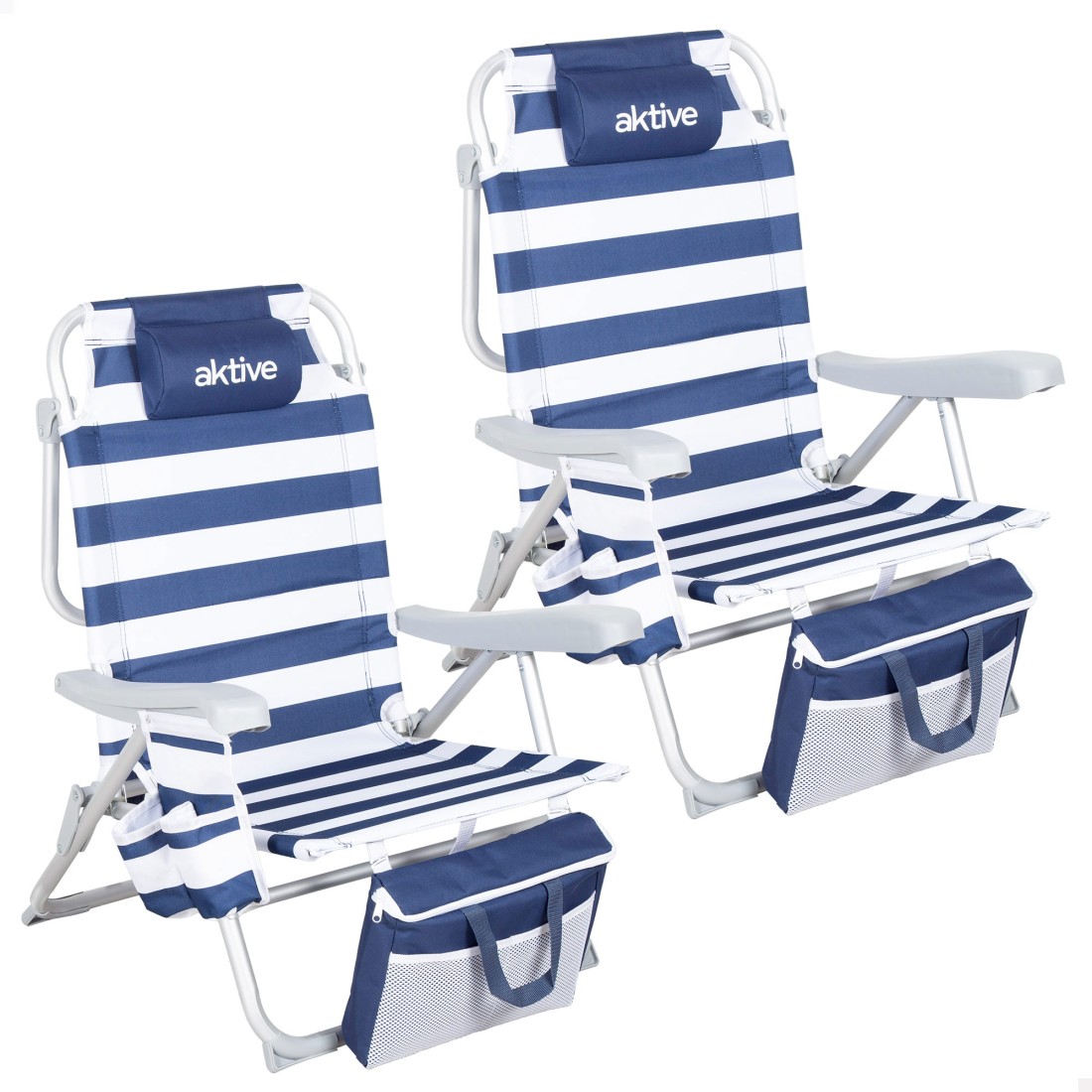Pack 2 sillas playa media multiposición 48x58x80 cm marinera con nevera y bolsillos
