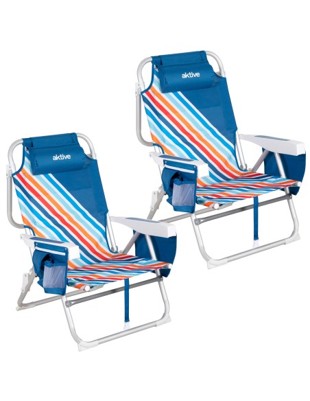 Pack 2 sillas playa media multiposición 50x55x80 cm multicolor con bolsillos