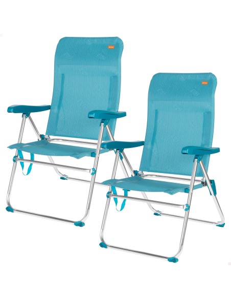 Pack 2 sillas playa altas multiposición 47x62x90 cm turquesa