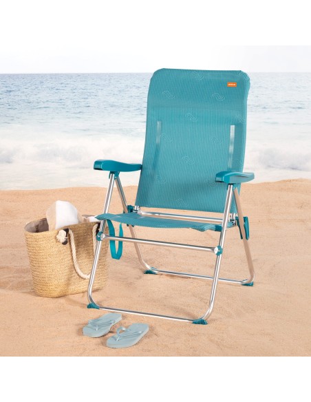 Pack 2 sillas playa altas multiposición 47x62x90 cm turquesa