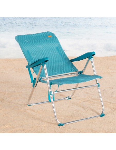 Pack 2 sillas playa altas multiposición 47x62x90 cm turquesa