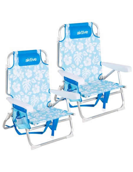 Pack 2 sillas playa media multiposición 50x54x80 cm flores con bolsillos