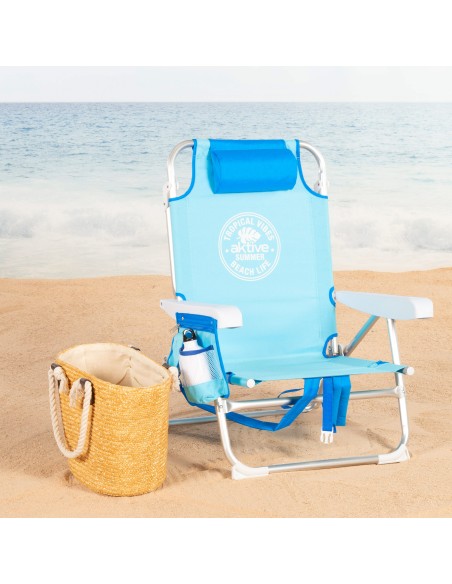 Pack 2 sillas playa media multiposición 50x54x80 cm azul con bolsillos