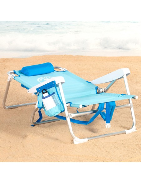 Pack 2 sillas playa media multiposición 50x54x80 cm azul con bolsillos