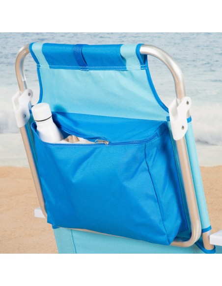 Pack 2 sillas playa media multiposición 50x54x80 cm azul con bolsillos