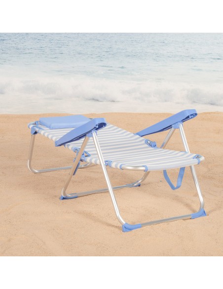 Pack 2 sillas playa alta multiposición 48x60x90 cm azul a rayas
