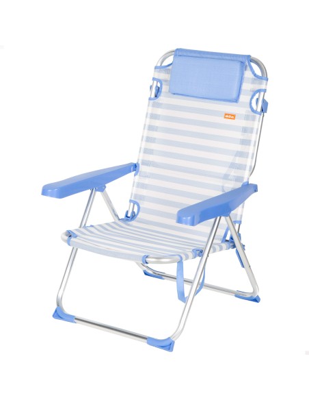 Pack 2 sillas playa alta multiposición 48x60x90 cm azul a rayas
