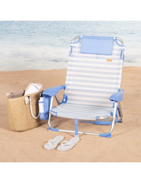 Pack 2 sillas playa baja multiposición 51x45x76 cm azul a rayas