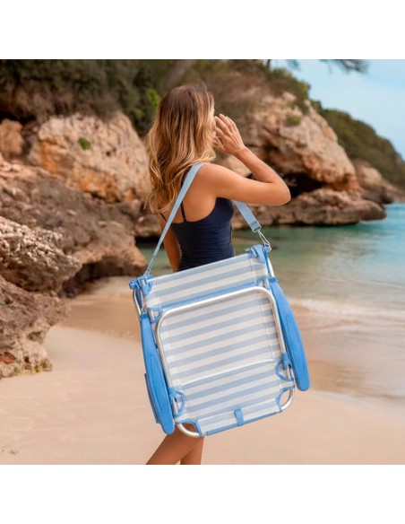 Pack 2 sillas playa baja multiposición 51x45x76 cm azul a rayas