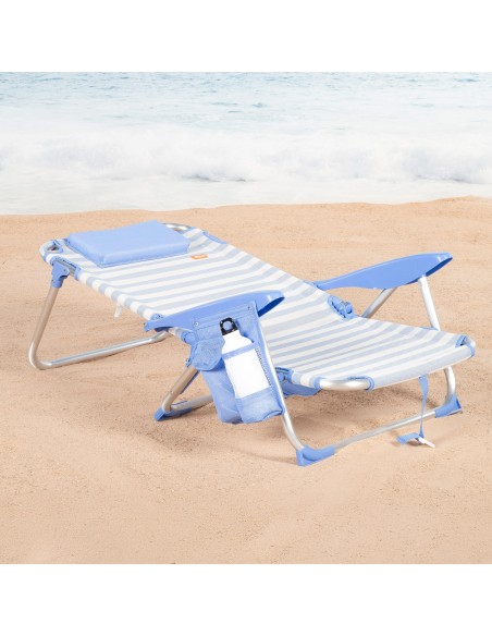 Pack 2 sillas playa baja multiposición 51x45x76 cm azul a rayas