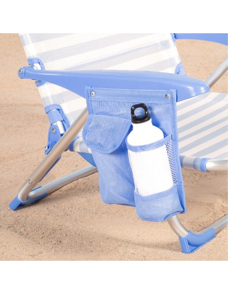 Pack 2 sillas playa baja multiposición 51x45x76 cm azul a rayas