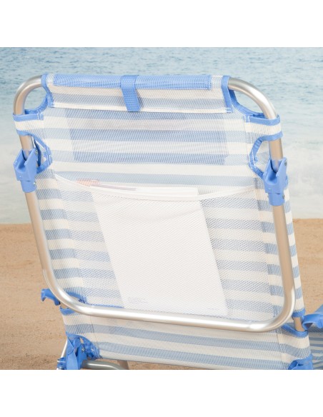 Pack 2 sillas playa baja multiposición 51x45x76 cm azul a rayas